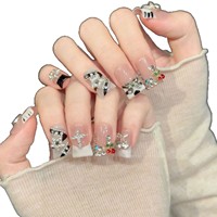 Ongles à presser carrés en acrylique Millennium Sweet Cool, motif vache zèbre noir et blanc, strass argentés 3D, cœur, croix, nœud, 10 pièces