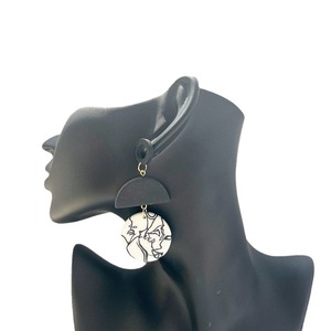 أقراط متدلية مربعة مستديرة عتيقة متعددة الأنماط ، أقراط أنيقة سوداء وبيضاء مرقطة من البوليمر ، قرط سيراميك ناعم للنساء - Product Image 4