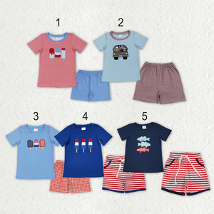 Ensemble deux pièces pour bébé garçon, vêtements pour tout-petits, vêtements pour bébés garçons du 4 juillet, chemises à manches courtes brodées, ensembles de shorts pour enfants - Product Image 1
