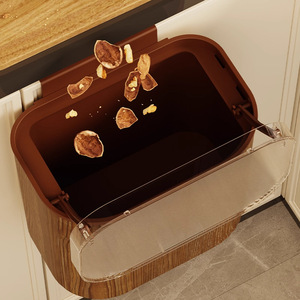 Poubelle carrée en plastique pour usage domestique - Cuisine, salon, salle de bain, toilettes - Nouveau style imitation bois, grande capacité - Product Image 4