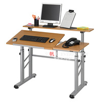 Table d'ordinateur moderne en bois pour laboratoire scolaire, convertible en poste de travail commercial pour 2 personnes (élèves et personnel)