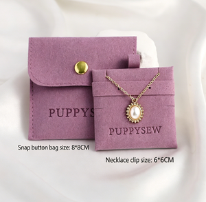 กระเป๋าใส่เครื่องประดับกำมะหยี่สีชมพูพีช PUPPYSEW พร้อมแผ่นไมโครไฟเบอร์ด้านใน กระเป๋าใส่เครื่องประดับแบบกระดุมแป๊ก พร้อมแผ่นรองด้านใน กระเป๋าใส่สร้อยคอ - Product Image 1