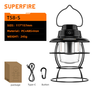 Luz <span class=keywords><strong>de</strong></span> campamento impermeable IP44 <span class=keywords><strong>de</strong></span> <span class=keywords><strong>larga</strong></span> <span class=keywords><strong>duración</strong></span>, lámpara LED recargable negra con gancho para ambiente exterior, Color <span class=keywords><strong>de</strong></span> cuerpo negro - Product Image 2