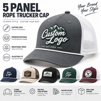 Casquette Trucker 5 Panneaux Personnalisée avec Corde, Dos en Maille, Réglable, Fermeture Snapback, Logo Brodé, OEM, pour Extérieur, Décontractée
