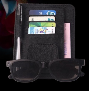 Rangement en cuir pu pour lunettes, <span class=keywords><strong>pare</strong></span>-soleil de voiture, organisateur de billets, porte-monnaie, Clips pour cartes de crédit, accessoires visière d'intérieur automatique - Product Image 5
