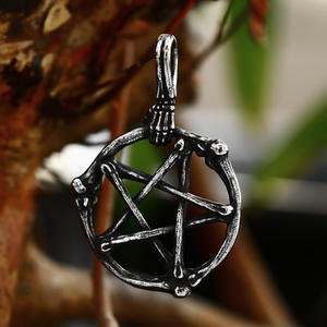 Colgante de pentagrama de acero inoxidable 316L, colgante de huesos de Calavera, colgante de motorista Punk, joyería fresca - Product Image 5