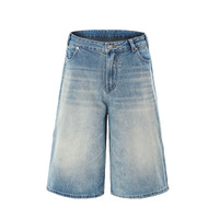 Vente en gros de shorts personnalisés en denim ample à jambe large et taille mi-haute pour hommes, shorts baggy en jean coupe ample, imprimés décontractés vintage légers