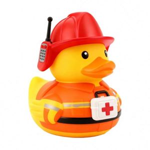 Jouet de bain personnalisé en caoutchouc imprimé, canard pompier, pour bébés et enfants, jouet de baignoire unique avec motifs amusants - Product Image 2