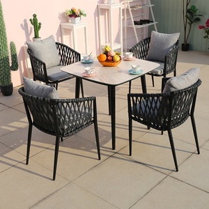 Modern Large <b>Stackable</b> Aluminum Frame Dining Table <b>Chair</b> Set Cushioned Furniture for <b>Outdoor</b> Garden Patio Balcony for Hotels - Product Image 6