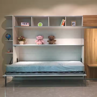 Lit escamotable horizontal en bois massif avec système à piston à gaz Meubles intelligents Design peu encombrant Lit mural pliant à pieds en métal