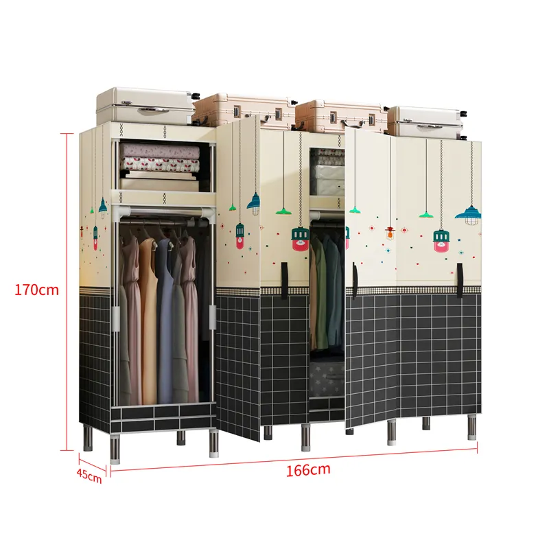 Combinazione di 4 porte mobili per camera da letto armadi di stoccaggio moderni Stand all'ingrosso armadio in tessuto per vestiti KT durevole personalizzato