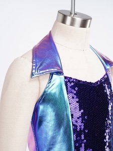 Conjuntos de Baile para Niñas, Top Corto con Lentejuelas Holográficas, Cuello Alto Metálico, para Actuaciones Contemporáneas, Personalizado - Product Image 5