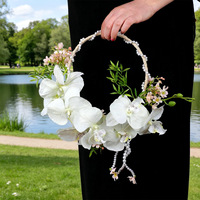 Bouquet de fleurs artificielles d'orchidées papillon blanches avec chaîne de perles, couronne à tenir à la main pour mariage, accessoires photo de mariée
