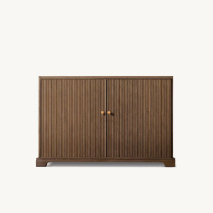 Armoire de rangement moderne en bois naturel cannelé avec poignées en or brossé pour salon, entrée, <span class=keywords><strong>buffet</strong></span> - Product Image 4
