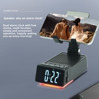 Support de téléphone portable de bureau stéréo trois-en-un pliable et réglable en hauteur avec haut-parleur d'alarme et microphone intégré alimenté par batterie