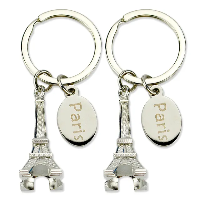 Mode Oem Odm 3d Sleutelhanger Maker Metalen Zilveren Souvenir Sleutelhanger Sleutelhangers Custom Eiffel Toren Sleutelhanger Groothandel