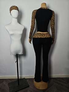 Conjunto de Dos Piezas de Manga Larga y Pantalones Largos con Estampado de Leopardo y Logotipo Personalizado de Alta Calidad para Mujer, Algodón Raglán, Verano 2026, OEM ODM - Product Image 3