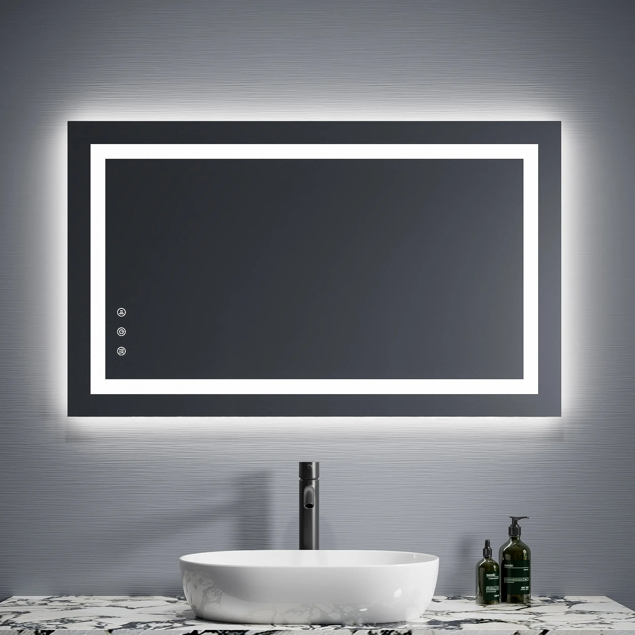 Pasokan pabrik Hotel 40X24 inci persegi panjang Smart Bath Vanity tanpa bingkai cahaya Led kamar mandi cermin dengan lampu Led