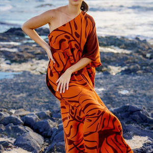 Manufacturer High Quality Loose Printed One Shoulder Casual Maxi Dress Customized Rayon Hawaiian Dress - Product Image 4