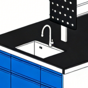 Banc de laboratoire en acier à cadre en C avec armoires en <span class=keywords><strong>bois</strong></span> mobiles - Product Image 2