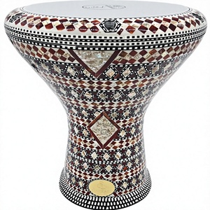 Gawharet El Fan 17,5 pouces, tambour égyptien professionnel brun géométrique perlé, Doumbek Darbuka - Product Image 1