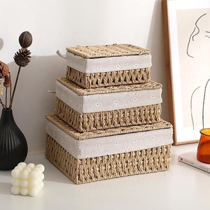 Rattan Handmade Rope Woven Storage Basket with Cotton Liner