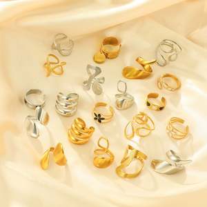 European American Women's 18K Gold Plated Open <b>Stainless</b> <b>Steel</b> <b>Ring</b> Simple Oil Dropping Inlay Cross-Border Color-Free - Product Image 1