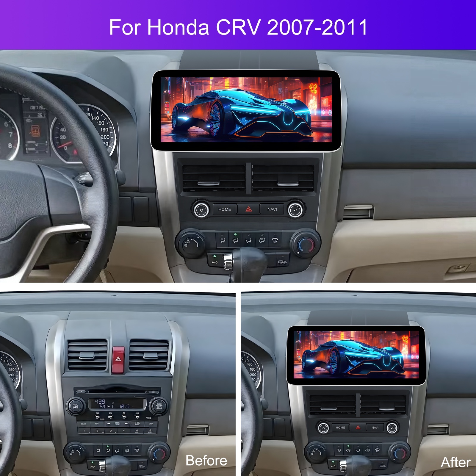 Android 12 Car Stereo For Honda CR-V 2007-2011 – 9" Touchscreen, GPS, Carplay, WiFi, Bluetooth 5.0, Includes Backup Camera