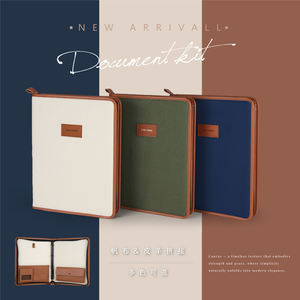 Imported Pu <b>Leather</b> Texture Canvas And <b>Leather</b> Zippered Handbag File Resume Folder For Document - Product Image 1