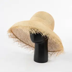 Mode Retro Hand Geweven Buntal Fiber Hat Party Koepelvormige Grote Rand Vrouwen Zomer Strohoed Luxe Outdoor Zon Strohoed