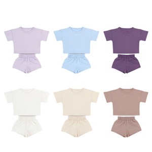 Zomer Ins Style Babykleding Zuiver Katoen Korte Mouwen T-shirt Shorts <span class=keywords><strong>Set</strong></span> Unisex Kinderen Effen Kleur Zacht Veelzijdig Babypakje - Product Image 1