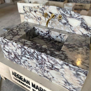 <span class=keywords><strong>Lavabo</strong></span> Moderno de Pared con Encimera de Mármol Italiano Calacatta Viola Tallado a Mano para Baño de Apartamento - Product Image 5