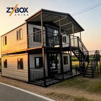 Villa Prefabricada de Lujo de Dos Pisos, Casa Contenedor Expandible de 20 pies x 40 pies con Escaleras y Techo Inclinado para EE. UU., Australia y Canadá
