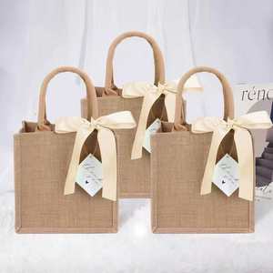High Quality Customized Eco Friendly <b>Wedding</b> Gift Shopping Burlap Souvenir Natural Jute Tote Bag With <b>Ribbon</b> Decoration - Product Image 4