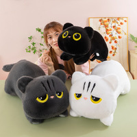 Peluche chat noir couché mignon CPC CE en gros, coussin long pour dormir, jouet en peluche pour cadeaux d'anniversaire
