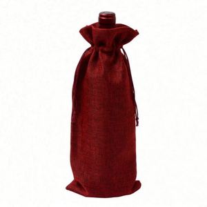 Wholesale Custom Logo Printed Linen Champagne Bottle Packaging Bag Christmas 750ml Drawstring Red Wine Sleeve <b>Cover</b> - Product Image 3
