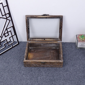 Caja de almacenamiento rectangular de madera con tapa abatible, estilo vintage, para joyas, con tapa acrílica. - Product Image 1