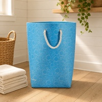 Panier de rangement pliable en feutre bleu ciel avec poignées en corde à motif bulles pour chambre et salle de bain, panier à linge robuste