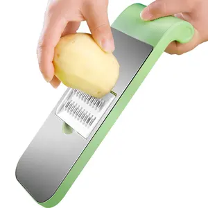 Kitchen small tools potato cutting machine handheld food chopper green stainless steel adjustable vegetable slicer