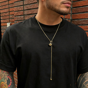 Collana con Pendente Cubo Quadrato a Catena Serpente in Acciaio Inossidabile, Regolabile a Y, Gioielli Geometrici Minimalisti da Uomo per Uso Quotidiano - Product Image 4