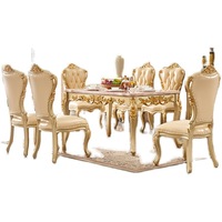 Combinaison table et chaises de salle à manger d'hôtel en marbre de style européen, tout en bois massif sculpté, pour 6 à 8 personnes, luxe léger