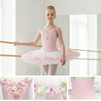 Robe de tutu de ballet classique pour enfants personnalisée, rose et blanc, broderie florale ombrée, tutu pancake, tenue de danse de ballet professionnelle