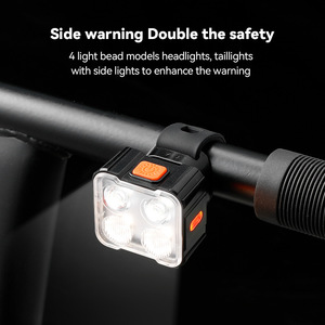 ไฟหน้าและไฟท้ายจักรยานยี่ห้อ Yueli แบบ LED ชาร์จไฟได้ กันน้ำ พร้อม 4 โหมด สำหรับการปั่นจักรยานเสือภูเขาตอนกลางคืน - Product Image 4