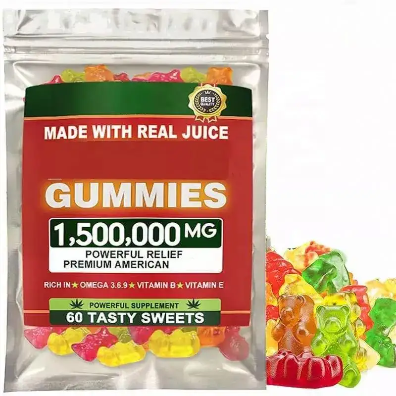 Venta al por mayor de aceite de semilla de cáñamo Gummies Candy 60PCs vitamina Gummy Bears suplemento dietético