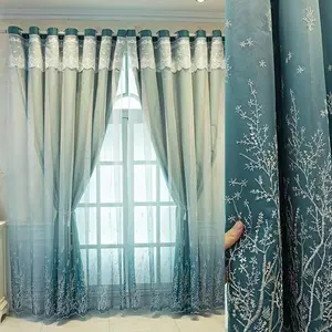 绣花双豪华卧室和客厅窗帘，带挂布