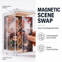 Vitrine de présentation modulaire personnalisée en acrylique avec porte magnétique à bascule, 3 niveaux, anti-poussière, avec éclairage LED