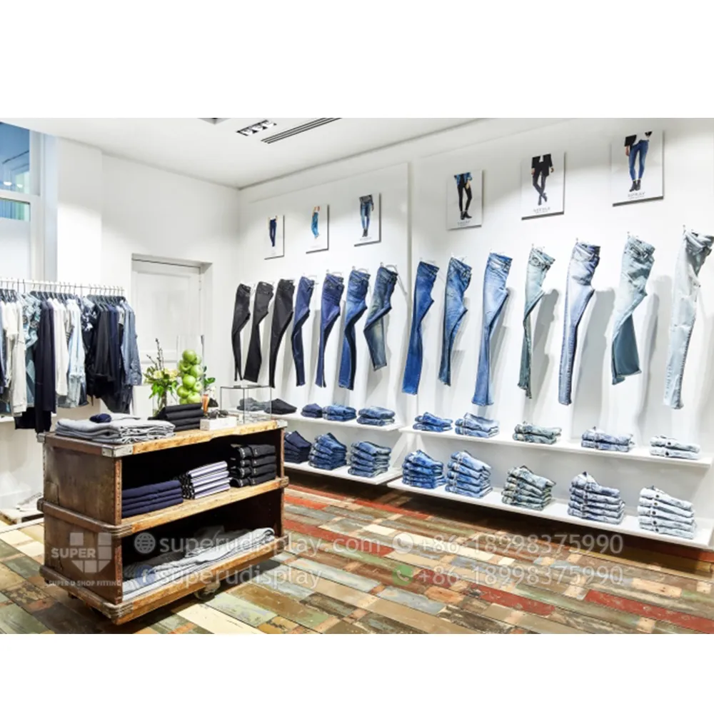 Jeans Retailing Stores Interior Display Furniture Free Custom Design Good Quality Wooden Shopfittings Decoration For Jeans Cloth