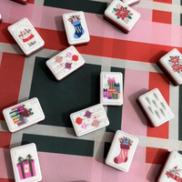 Ubin Mahjong Akrilik Mewah Berkualitas Tinggi 160 Pcs 3 Lapis Ukiran Amerika Bertuah untuk Anak Perempuan, Rumah untuk Liburan Natal