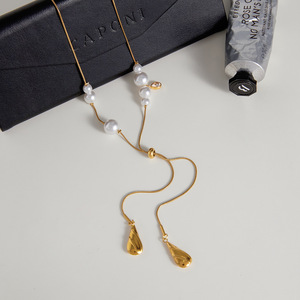 Pearl Necklace Teardrop Shape AA Grade Gold Plated Bezel Setting Everyday Wear Women's Jewelry - Product Image 4