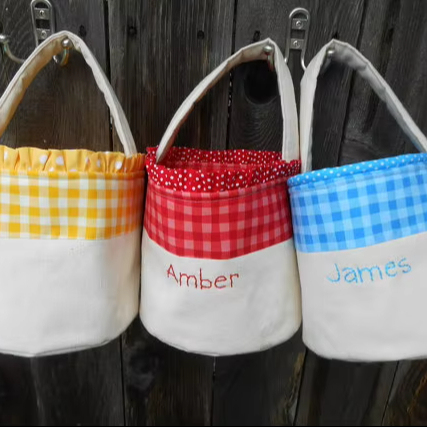 Eco-Friendly Feminine Large Capacity Lace Lattice Polka Dots Recycled  Decorative Canvas Easter Baskets for Eggs Hunting